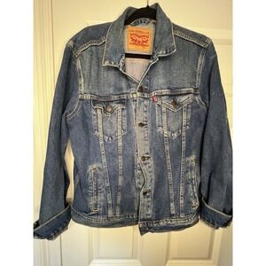 Levi's Strauss Denim Trucker Jean Jacket Mens Size L Blue Medium Wash‎ Fading